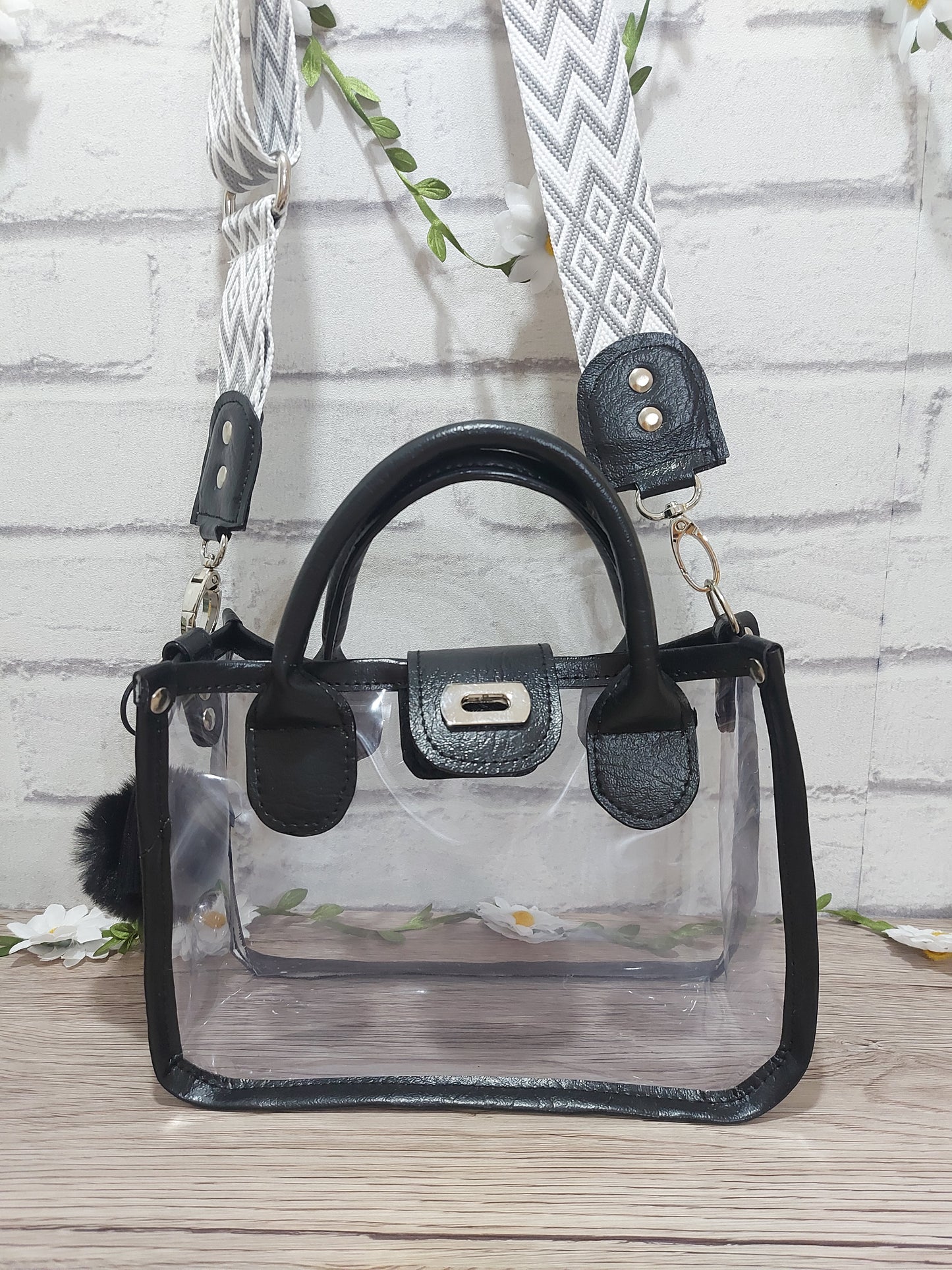 Clear Small Bag with Black Faux Leather