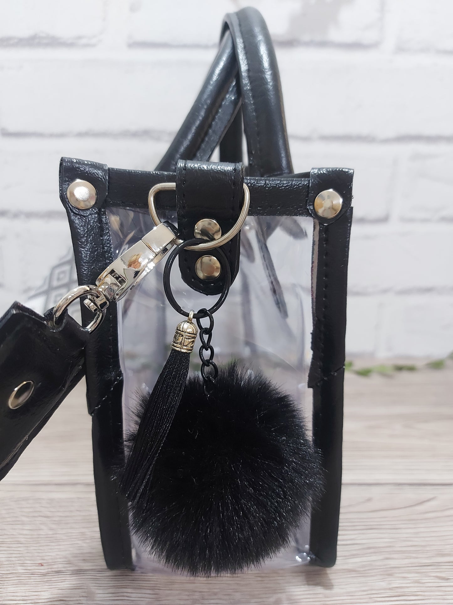 Clear Small Bag with Black Faux Leather