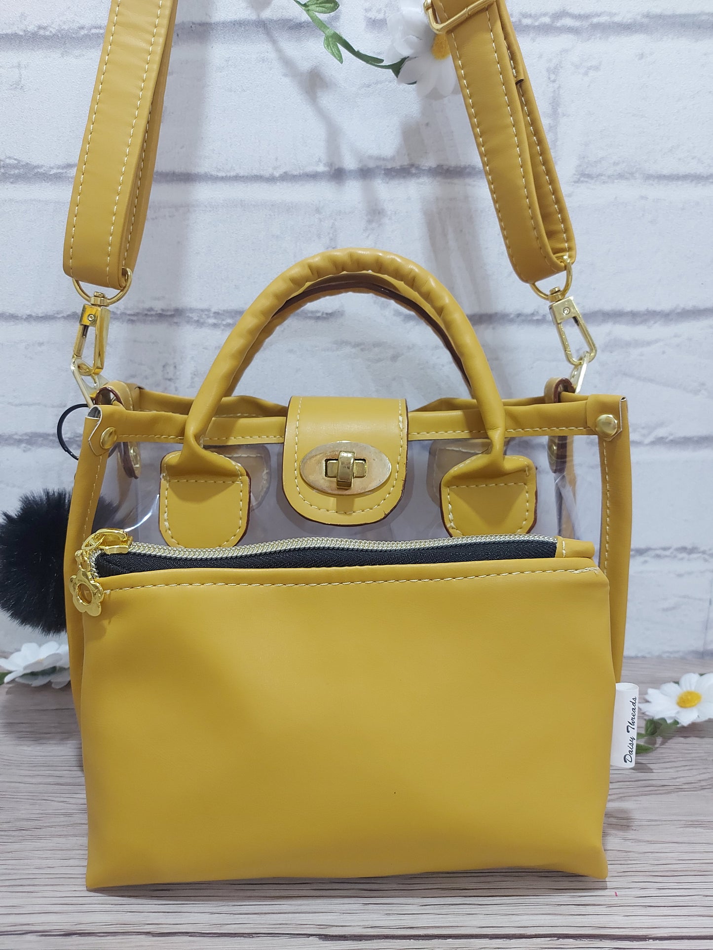 Clear Small Bag with Mustard Faux Leather