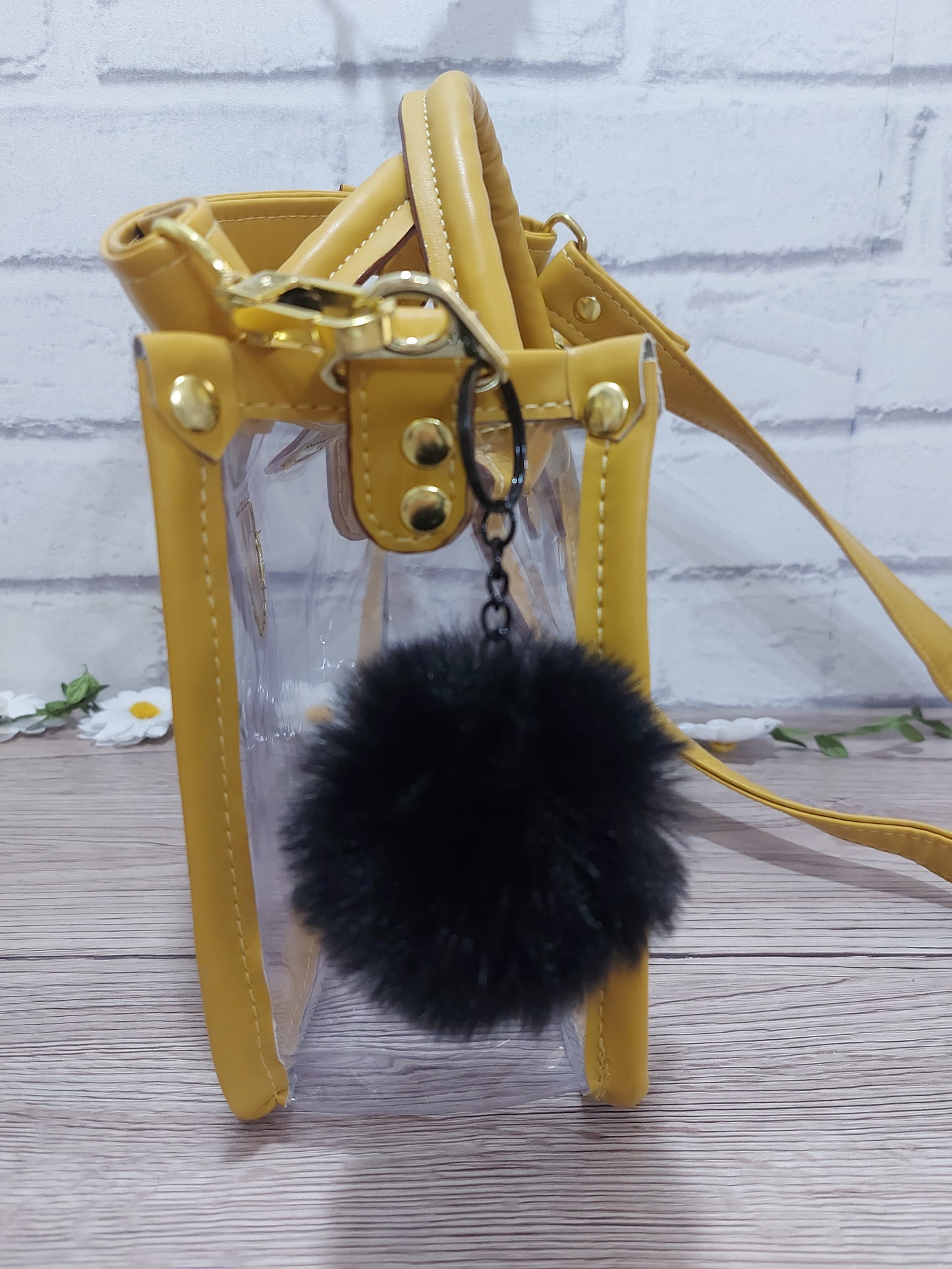 Clear Small Bag with Mustard Faux Leather