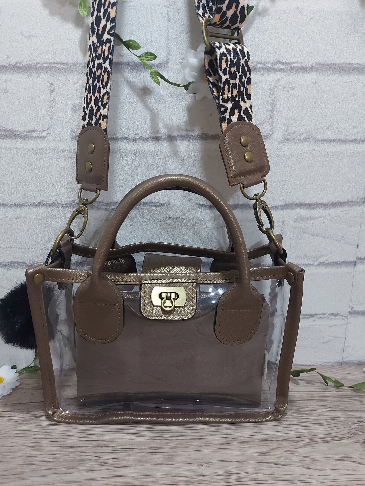 Clear Small Bag with Faux Leather