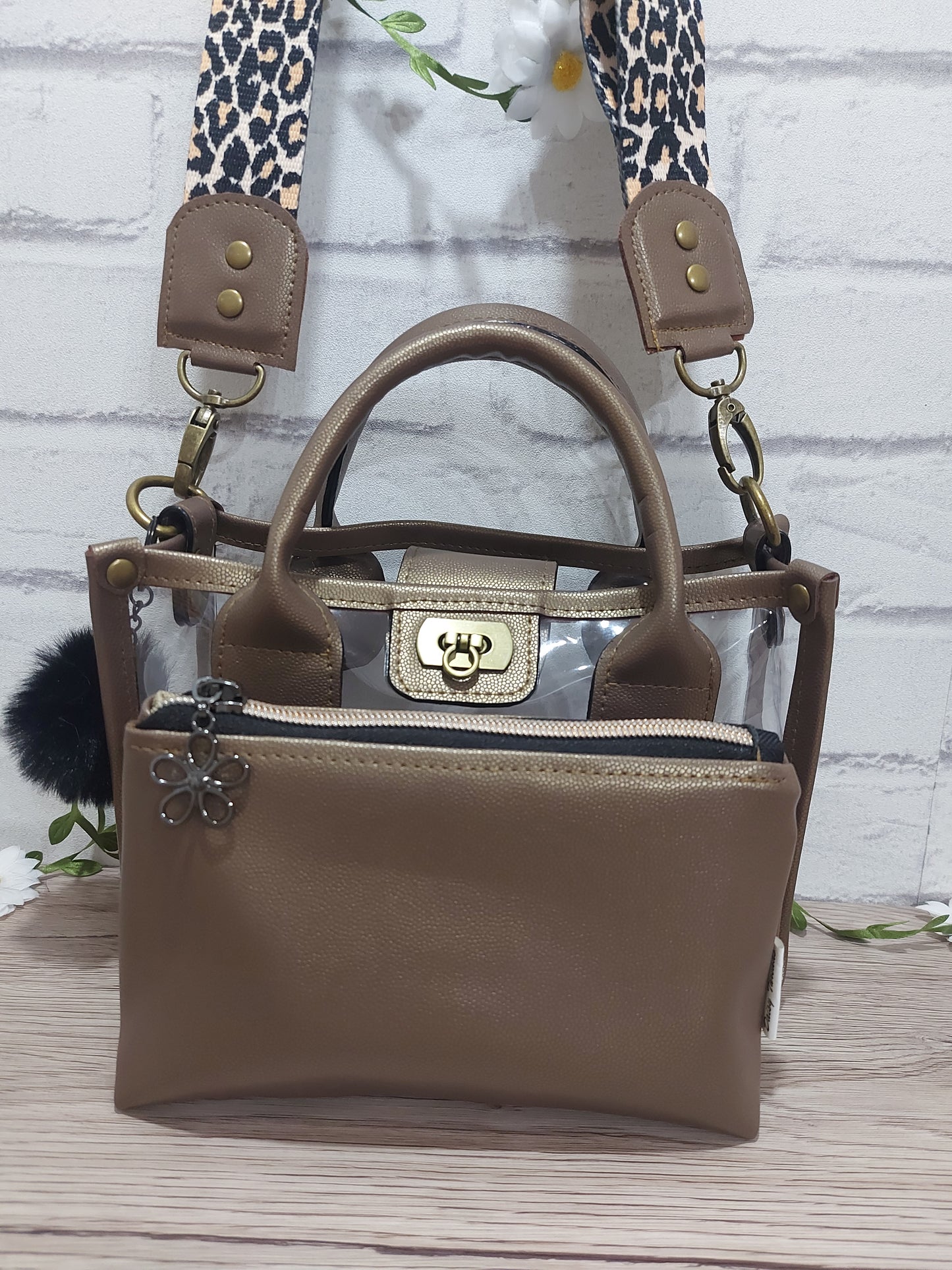 Clear Small Bag with Faux Leather