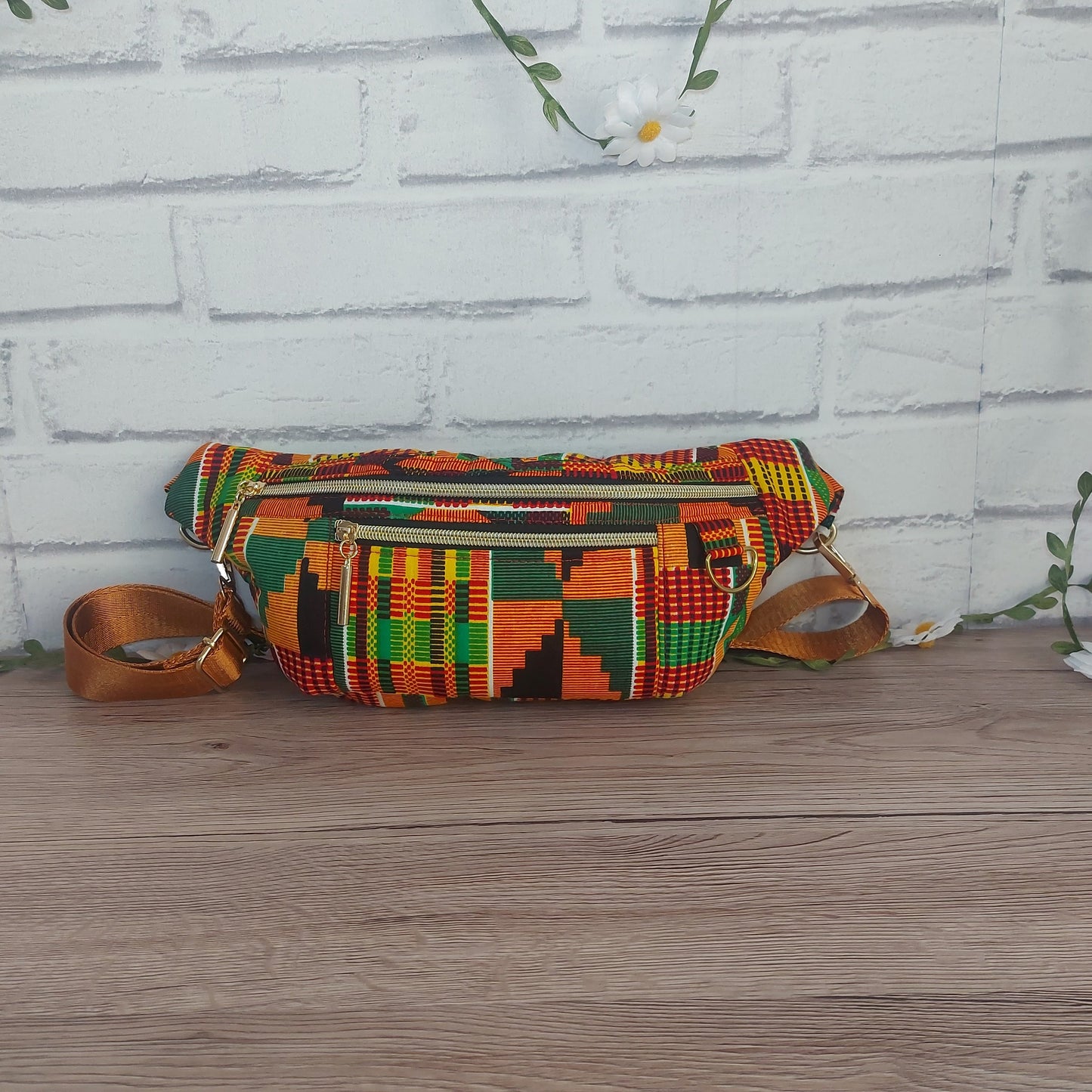 African print Bum Bag with orange, yellow, red and green colours