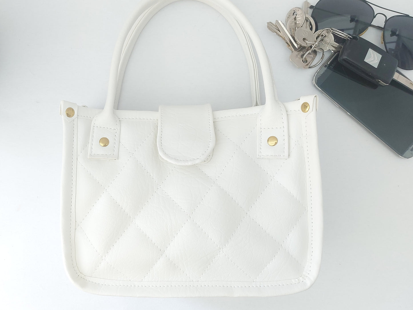white faux leather small essentials handbag and crossbody (Copy)