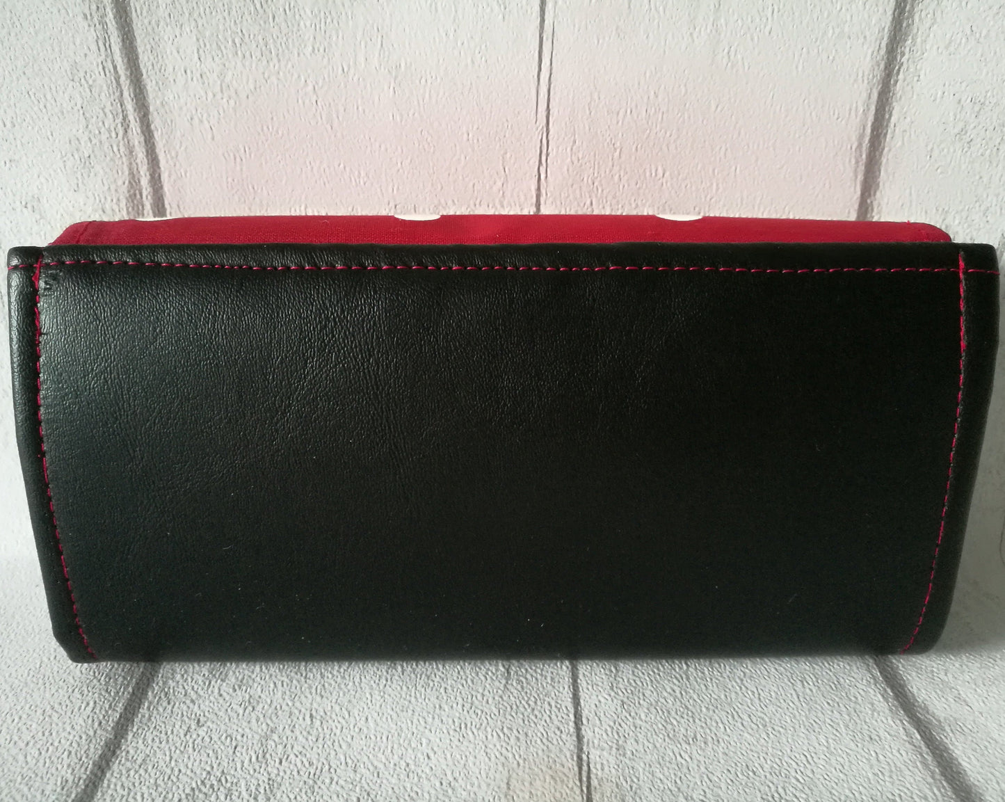LARGE BLACK LEATHER with red polka dots wallet purse, womens faux leather wallet, gift for her,phone wallet,credit card holder, purse