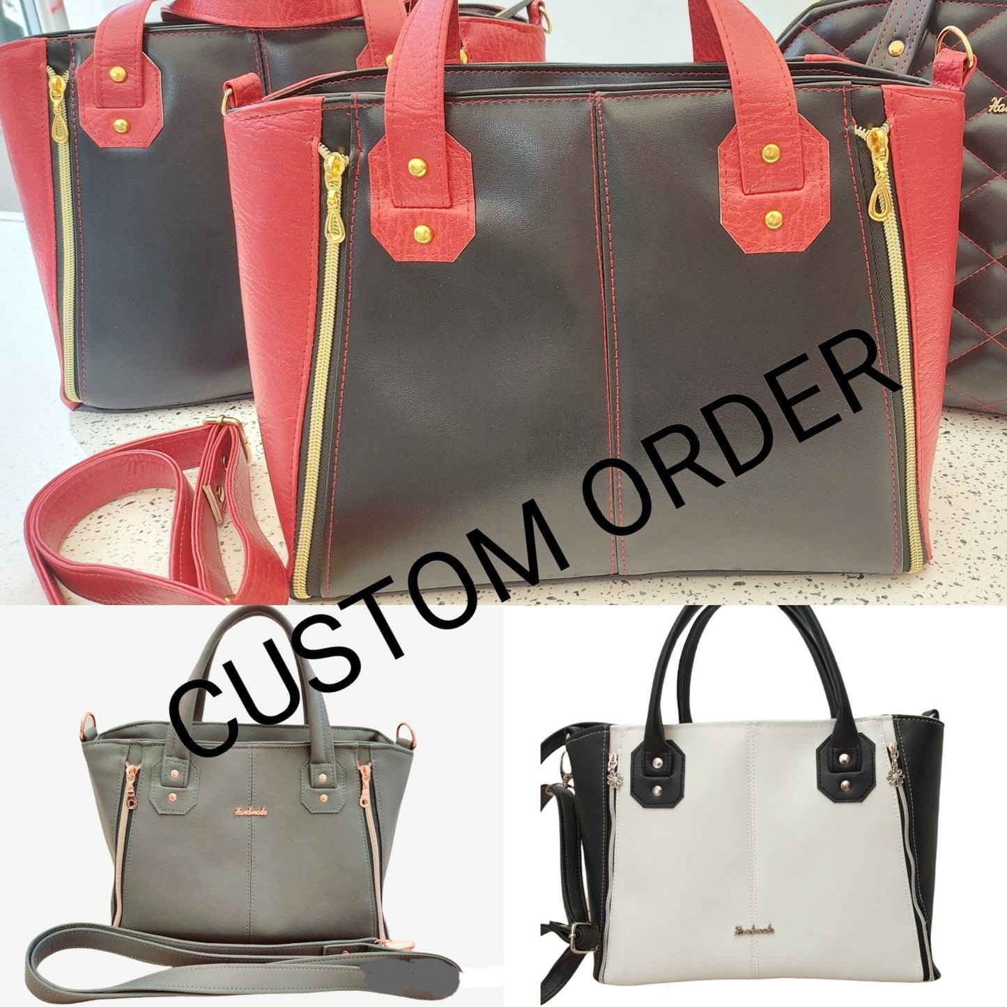 CUSTOM ORDER HANDBAG, faux leather with a waterproof lining,womens and girls bag with adjustable shoulder strap, work bag