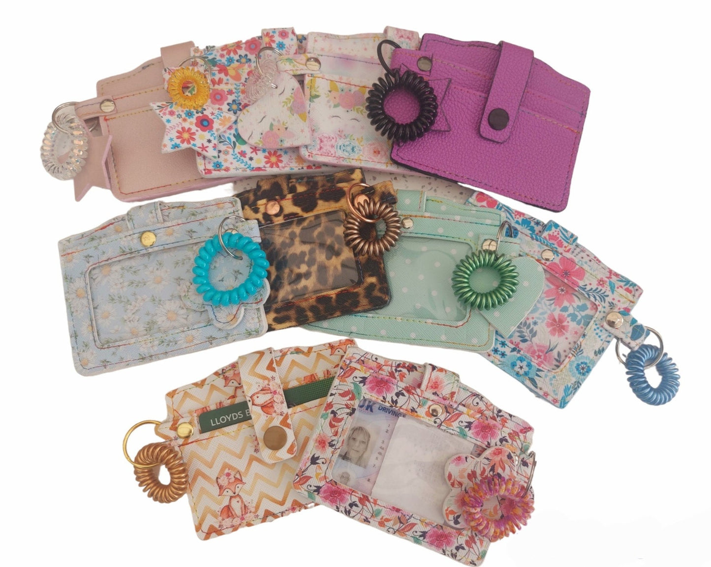 ID CARD HOLDER, debit card and i.D wallet with an expanding hair bobble/wrist strap, girls wallet, leather card holder
