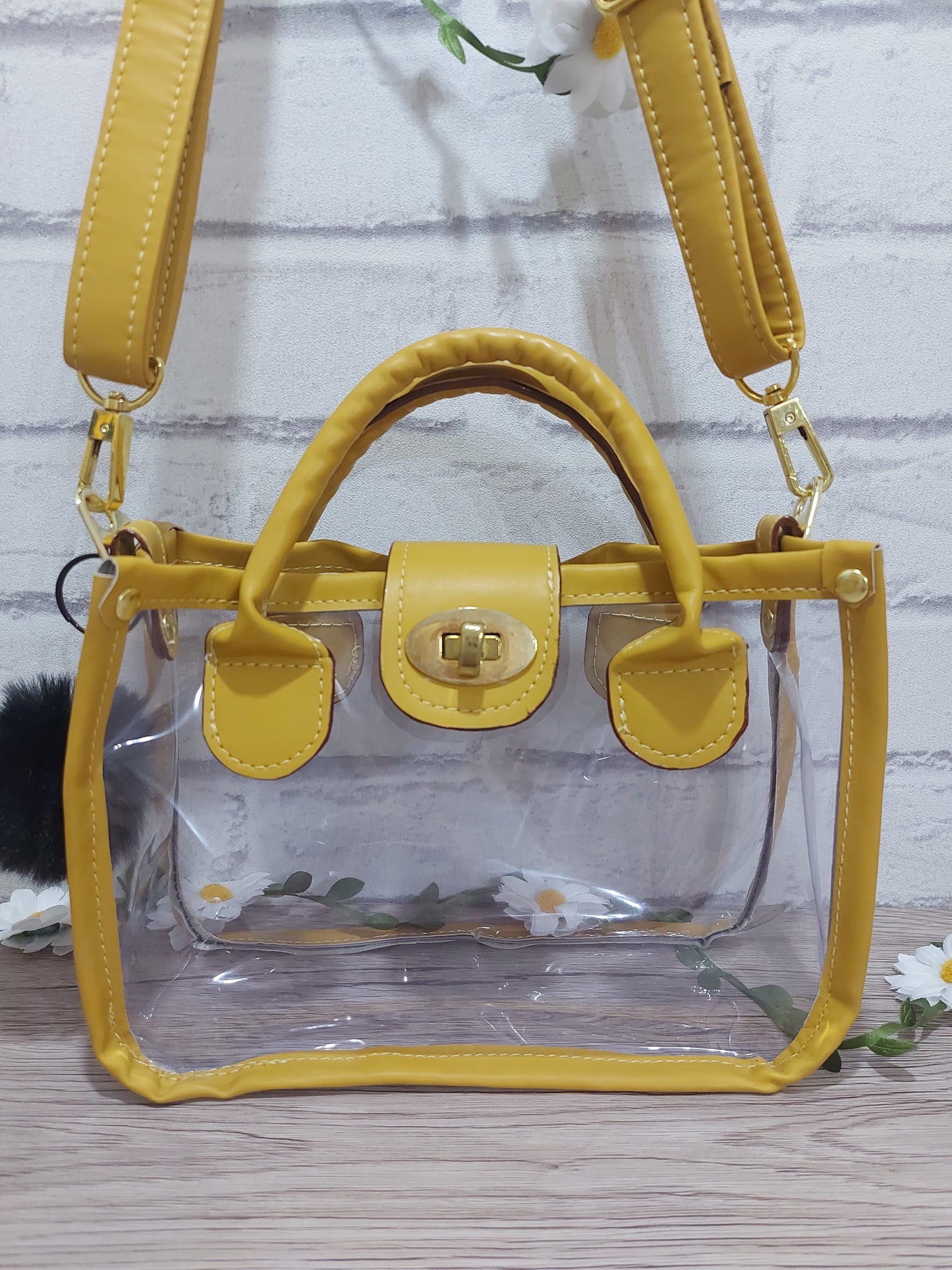 Clear Small Bag with Mustard Faux Leather