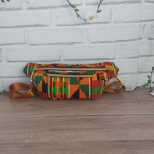 African print Bum Bag with orange, yellow, red and green colours