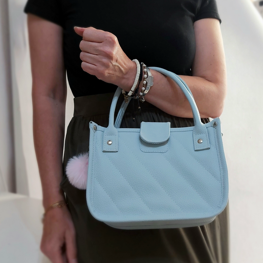 blue faux leather small essentials handbag and crossbody