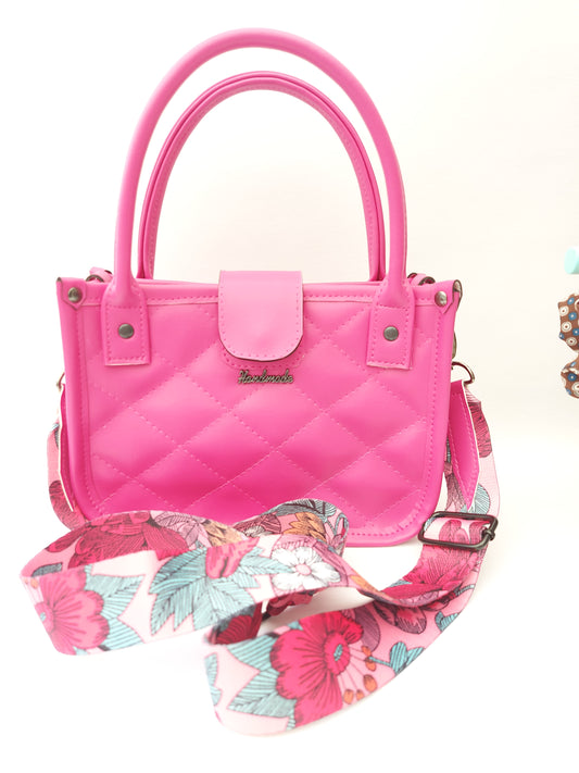 Cerise pink faux leather small essentials handbag and crossbody (Copy)