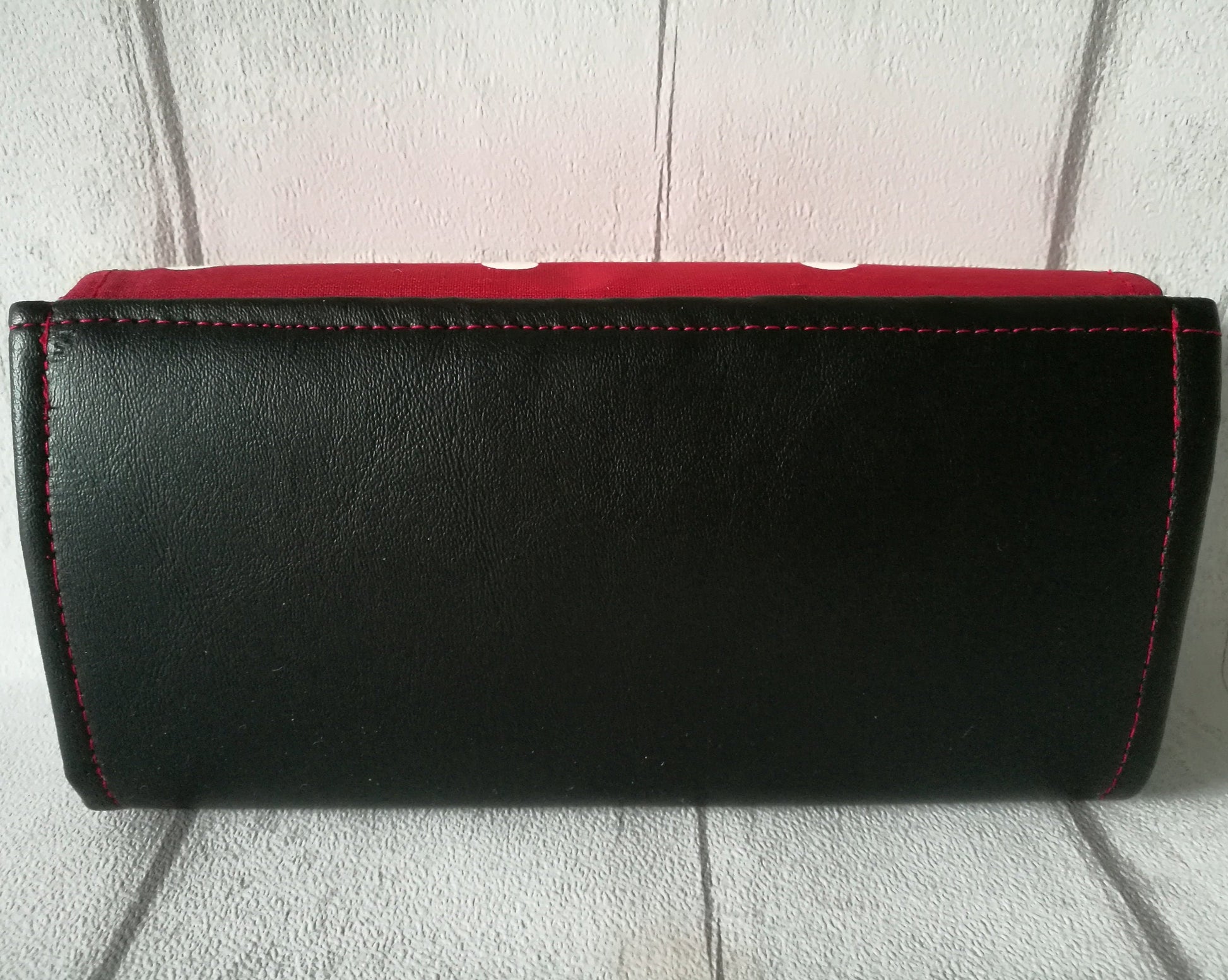 LARGE BLACK LEATHER with red polka dots wallet purse, womens faux leather wallet, gift for her,phone wallet,credit card holder, purse