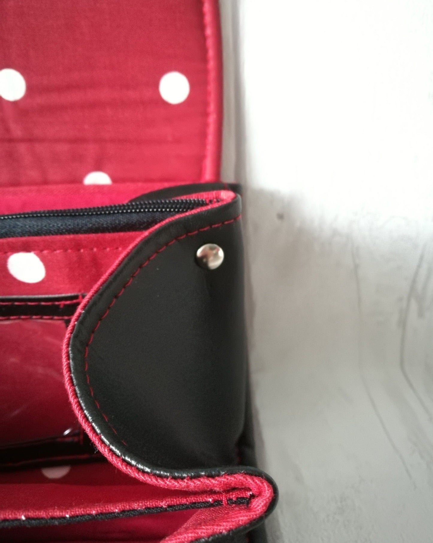 LARGE BLACK LEATHER with red polka dots wallet purse, womens faux leather wallet, gift for her,phone wallet,credit card holder, purse