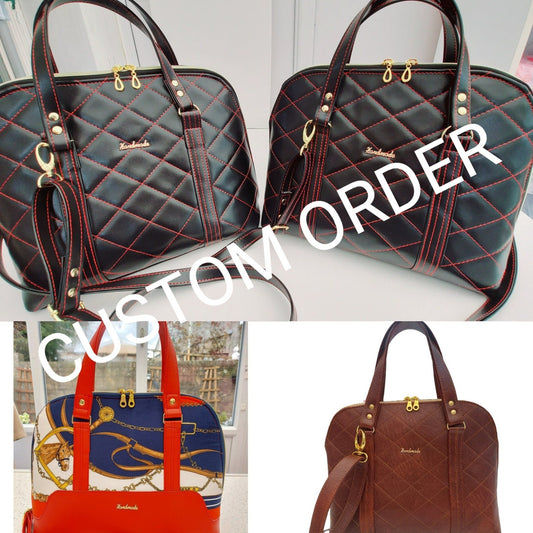 CUSTOM ORDER BOWLERBAG, faux leather and fabric with waterproof inner and detachable crossbody strap made just for you. work bag, bag lover