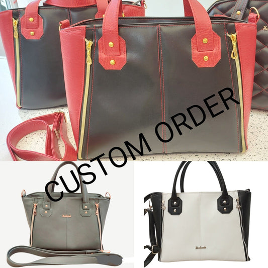CUSTOM ORDER HANDBAG, faux leather with a waterproof lining,womens and girls bag with adjustable shoulder strap, work bag