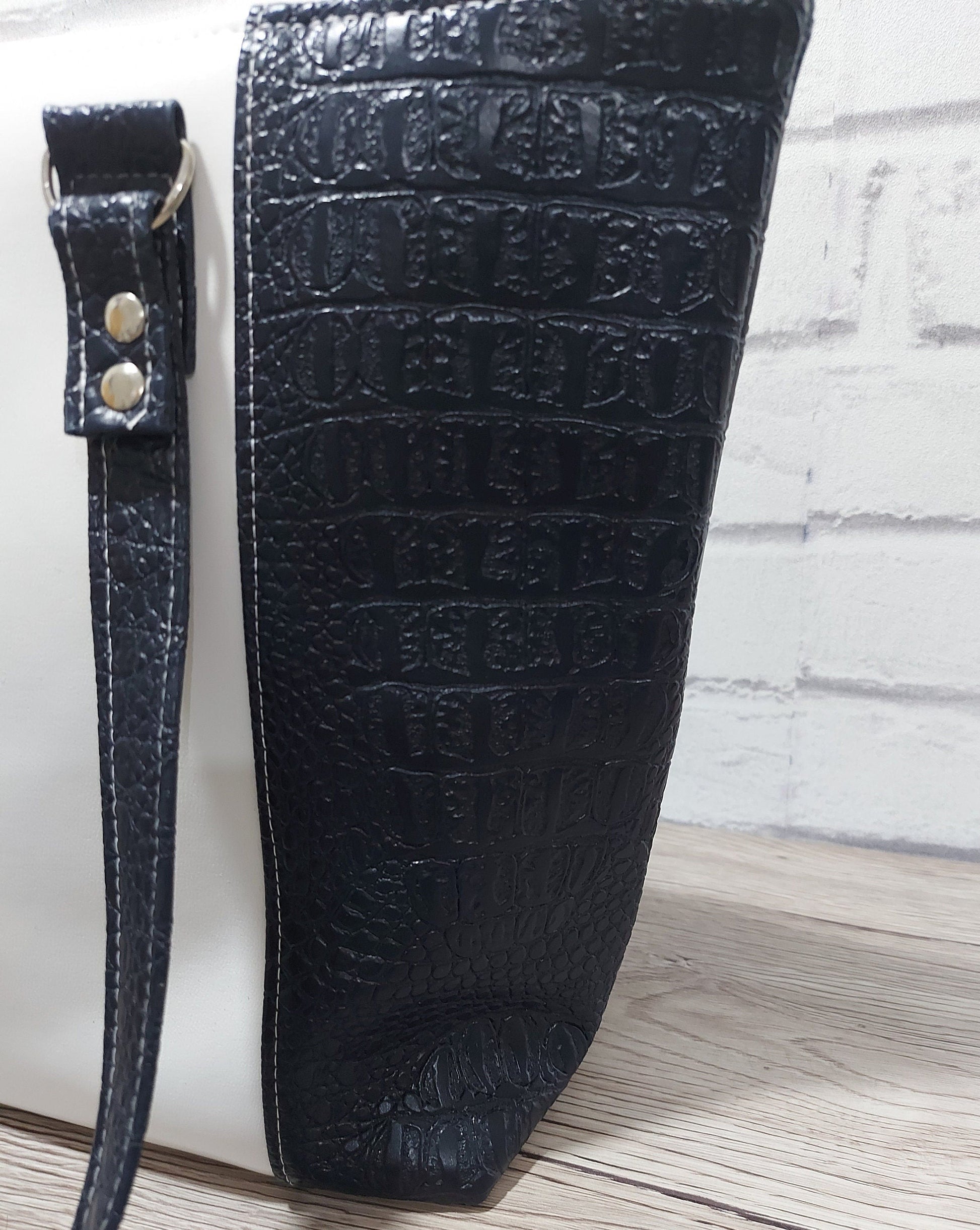 Large navy croc and white faux leather shoulder tote with waterproof lining, women's work college or shopping bag,